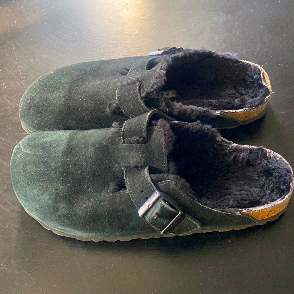 Birkenstock Shearling Boston Clog Black US 10 discolored, worn,please see photos